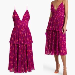 Amur Pleated tiered crepe de chine midi dress size 2